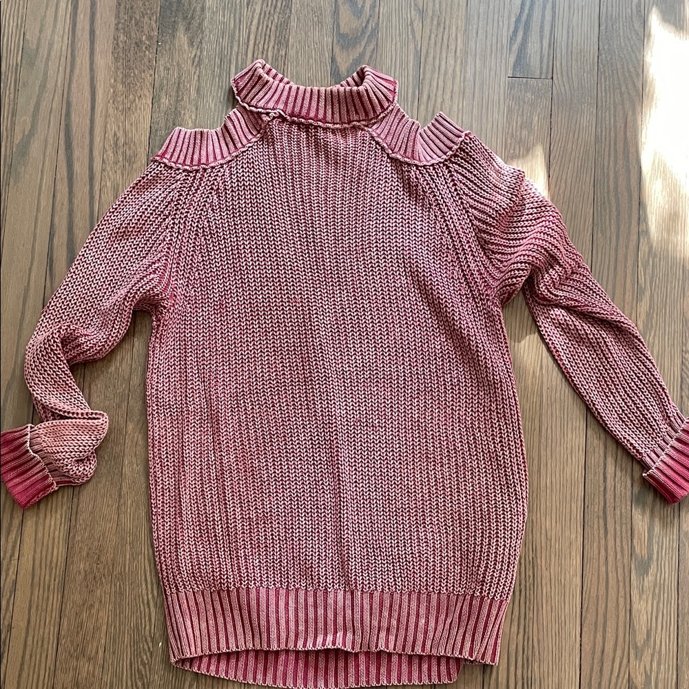 Free People Pink Open Shoulder Cowl Neck Sweater